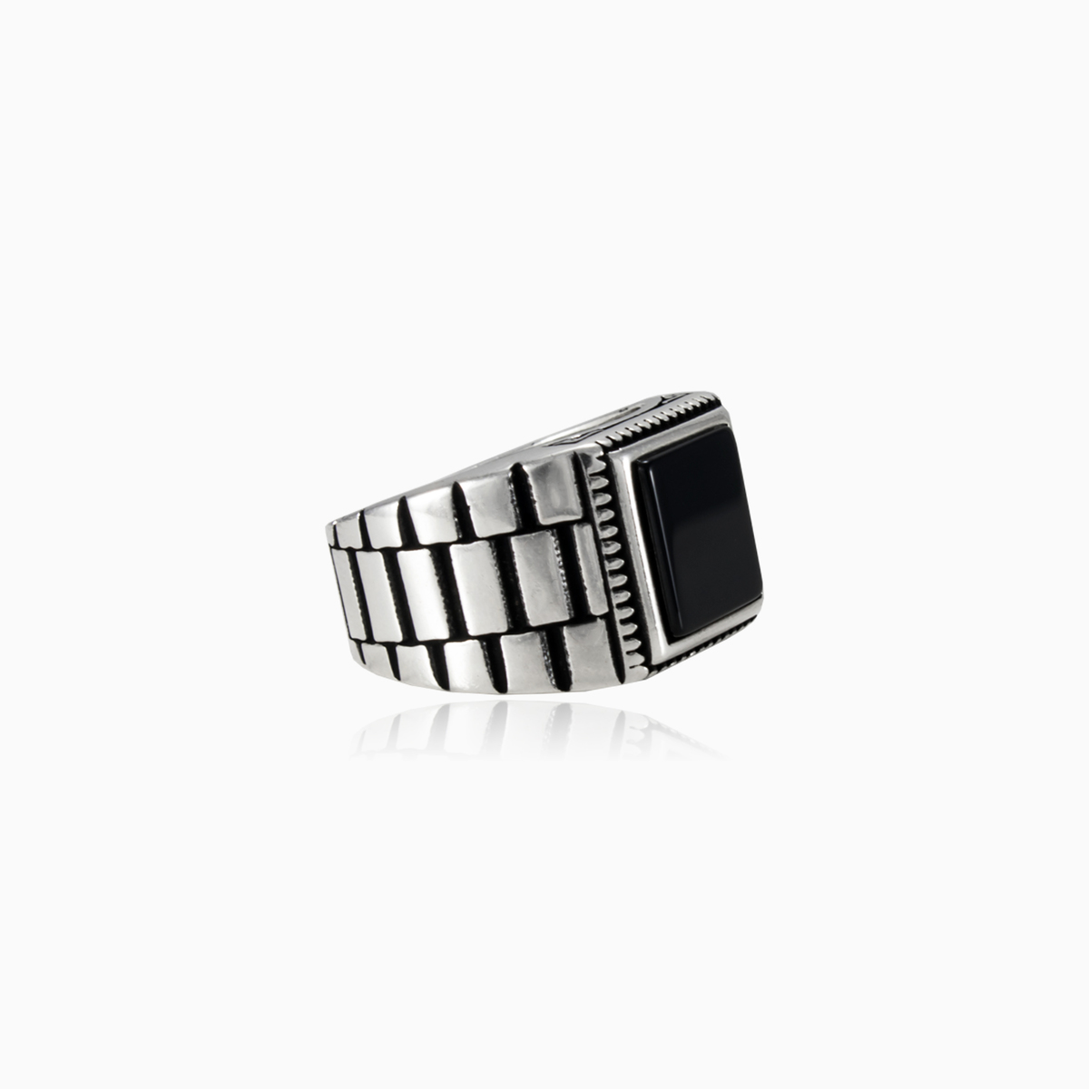 Anillo rígido cuadrado de ónix unisex Anillos oyster strap N.2
