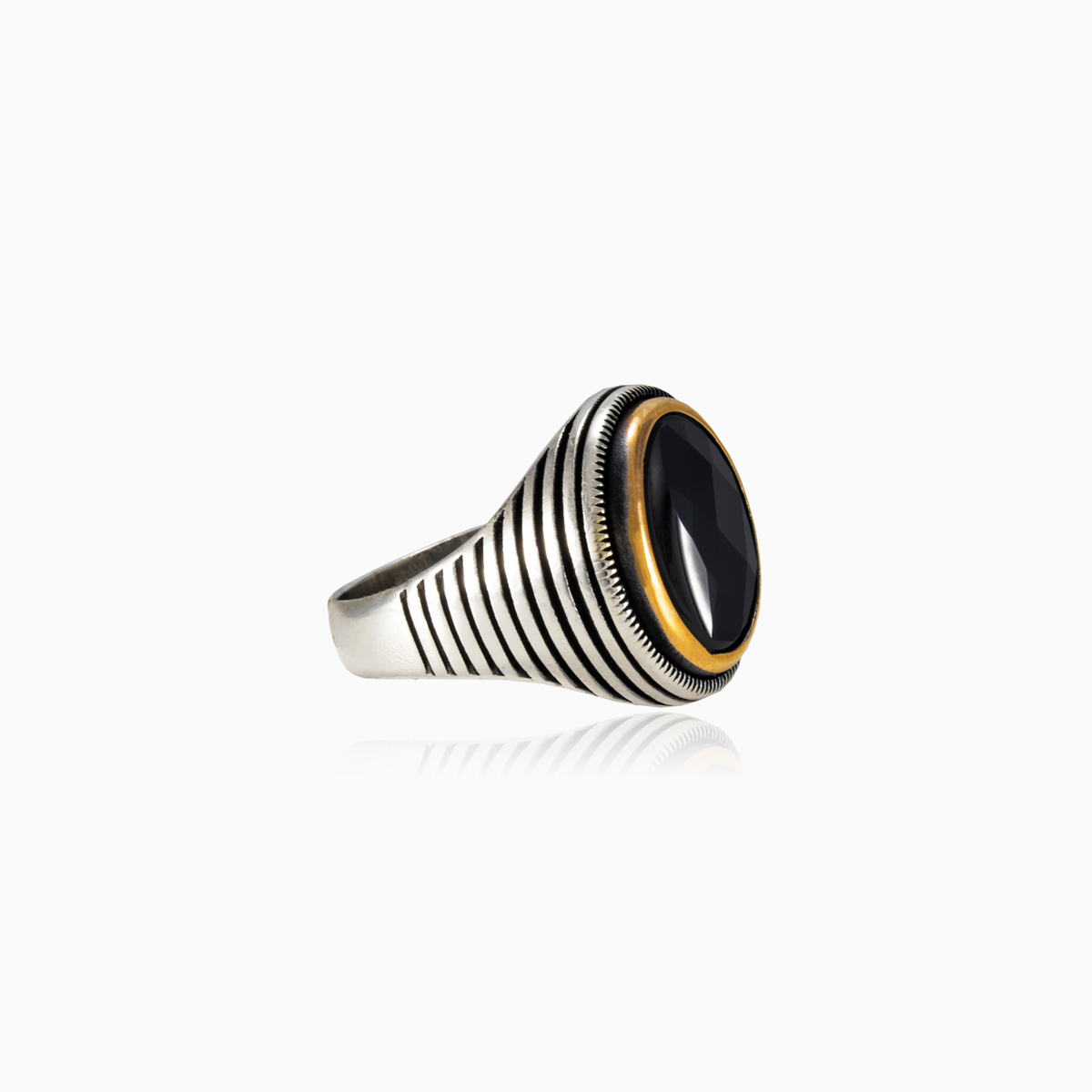 Symmetric round onyx man Rings Harmony N.2