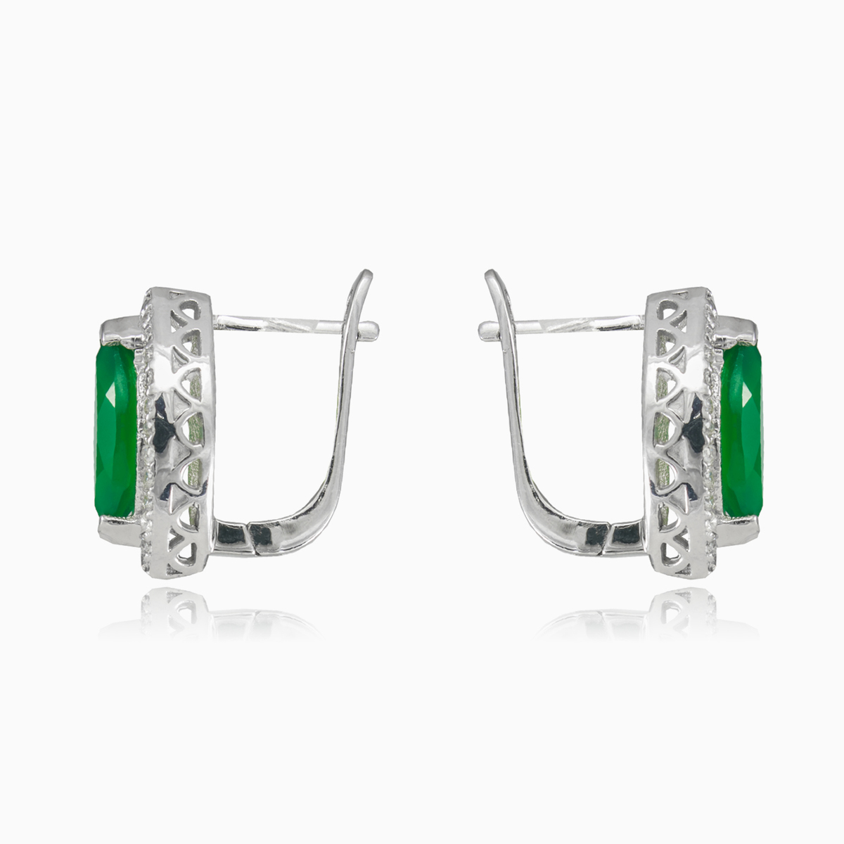 Stříbrné náušnice s zeleným nefritem a krystaly dámské Náušnice Halo N.2