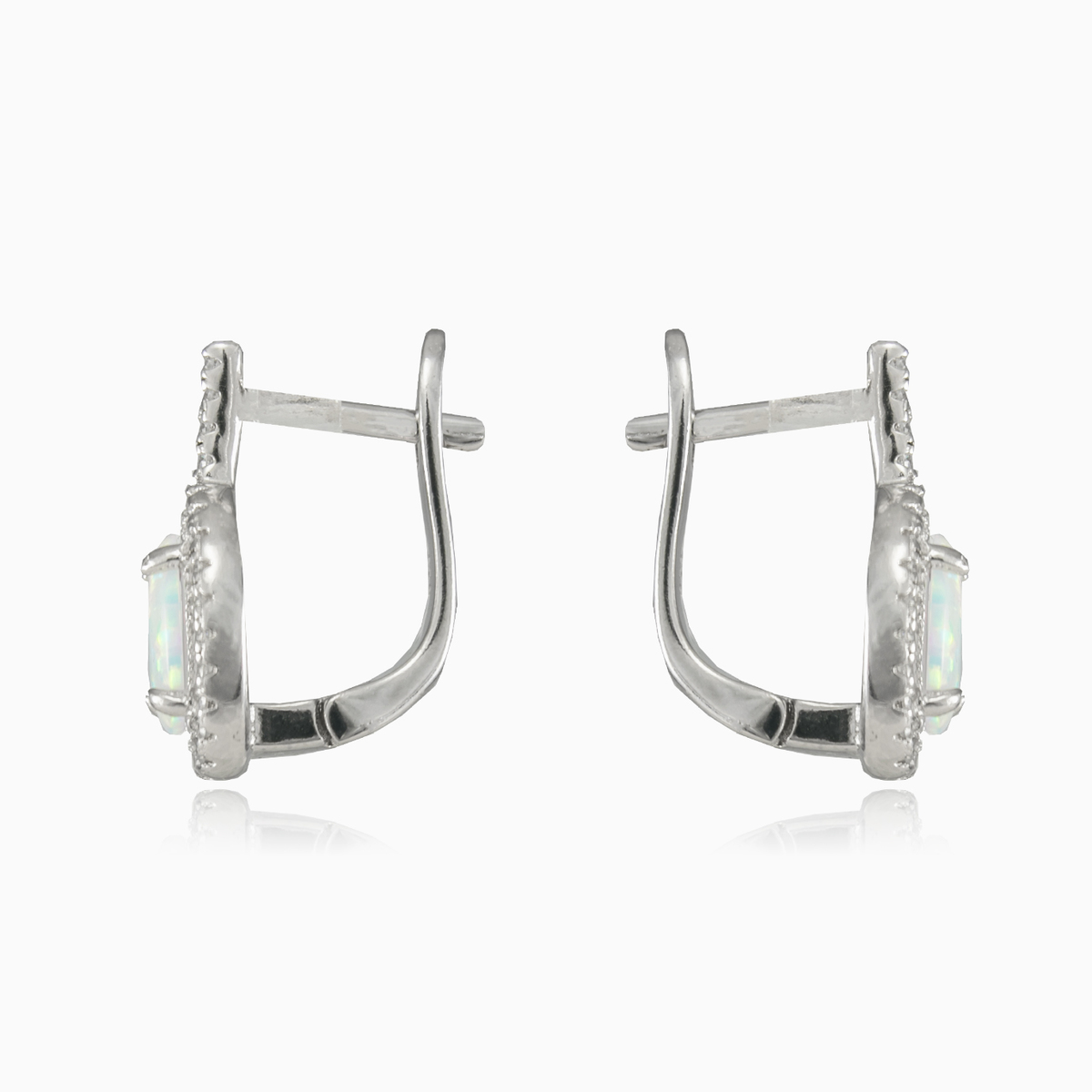 Ovale Tropfen-Ohrringe mit weißem Opal Frauen Ohrringe Halo N.2