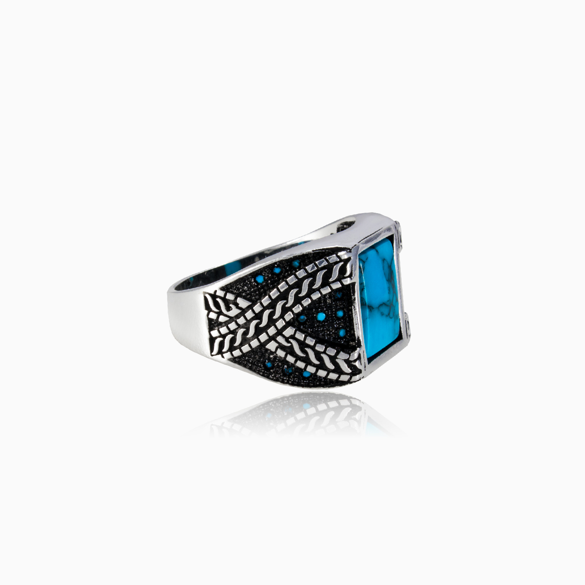Quadratischer Türkis-Ring Männer Ringe Detallado N.2