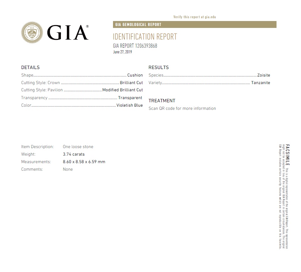 Central cushion cut tanzanite ring woman Engagement rings Brillantino N.4