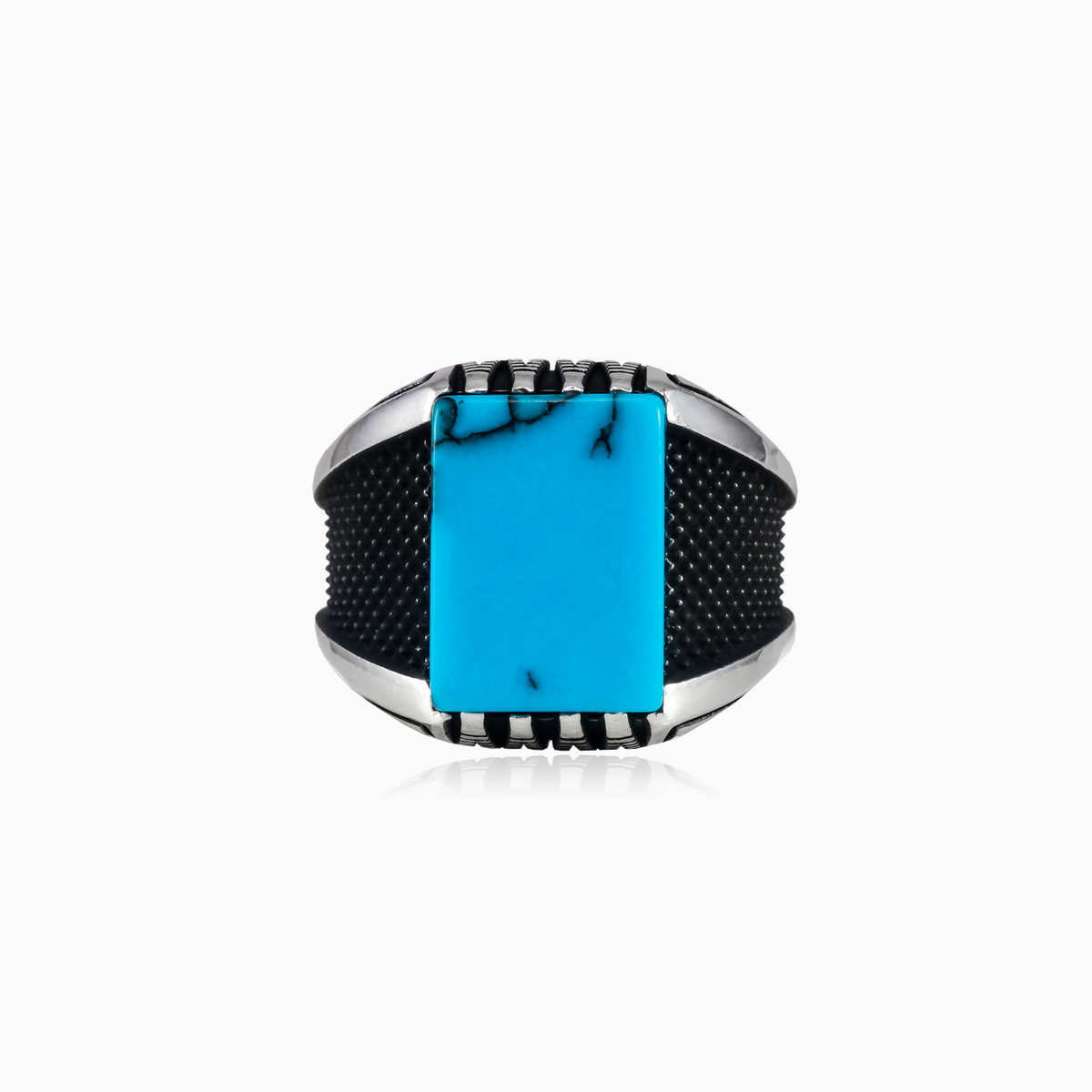 Rectangle oxidized turquoise ring man Rings Detallado N.1