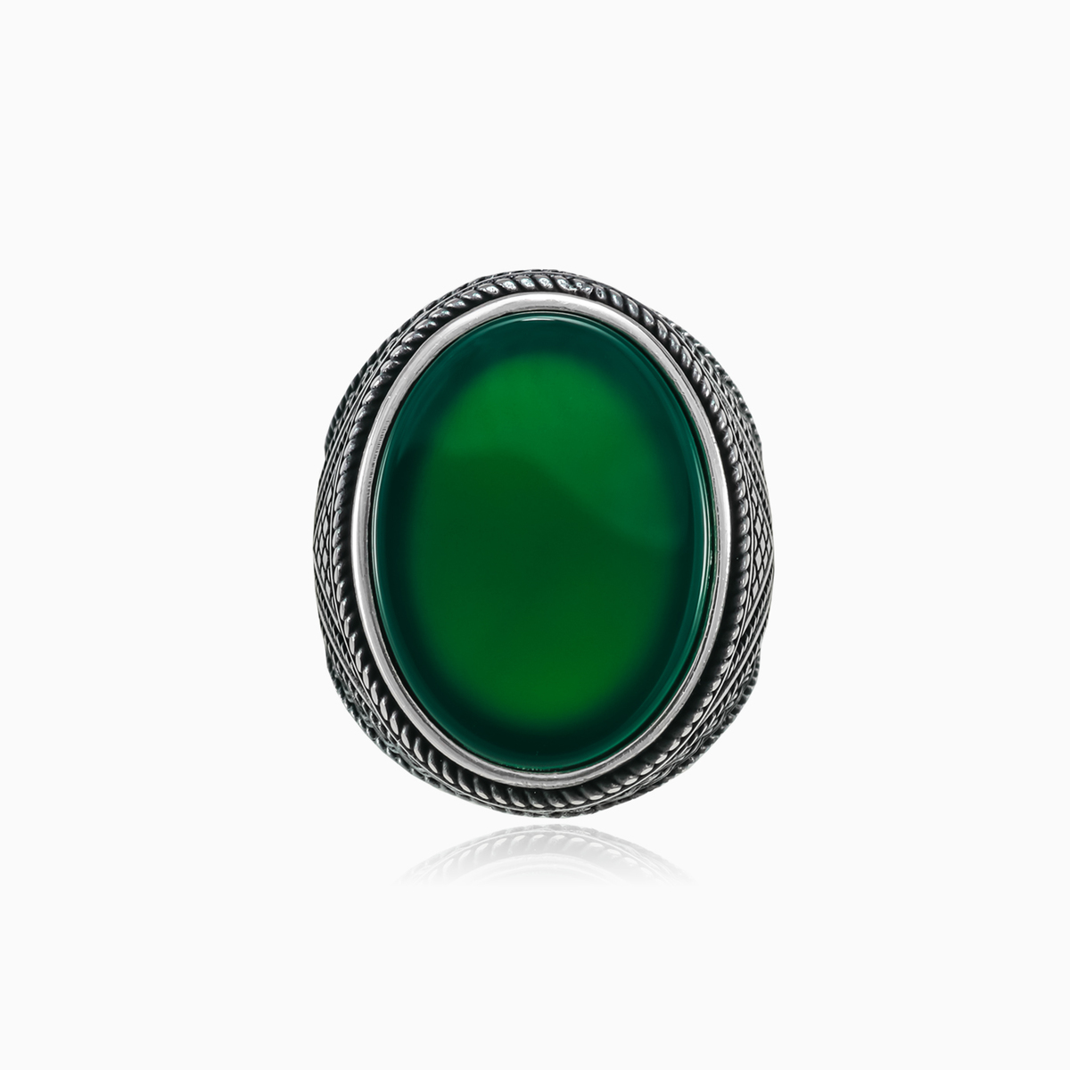 Anillo de jade de plata trenzada hombre Anillos Detallado N.1