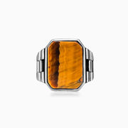 Flacher Smaragd-Tigeraugenring Männer Ringe oyster strap