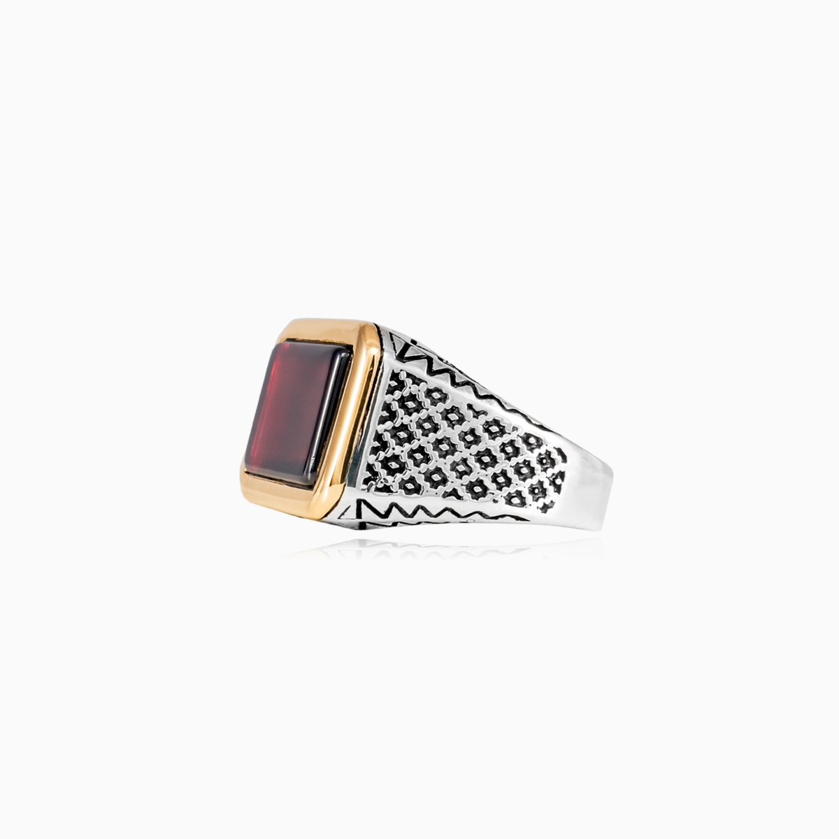 Wide detailed garnet ring unisex Rings Detallado N.2