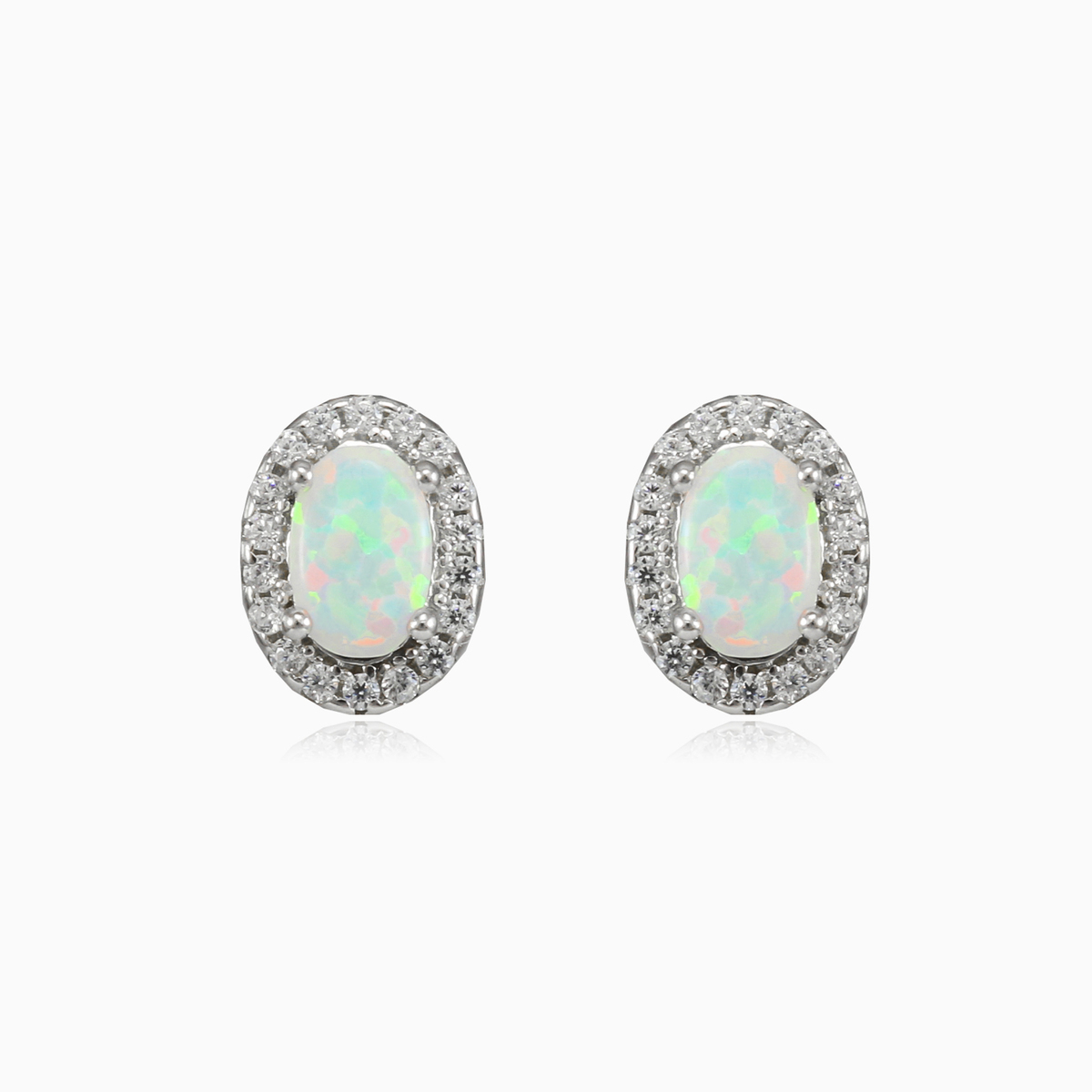 Royal oval white opal studs Женские Серьги Halo N.1