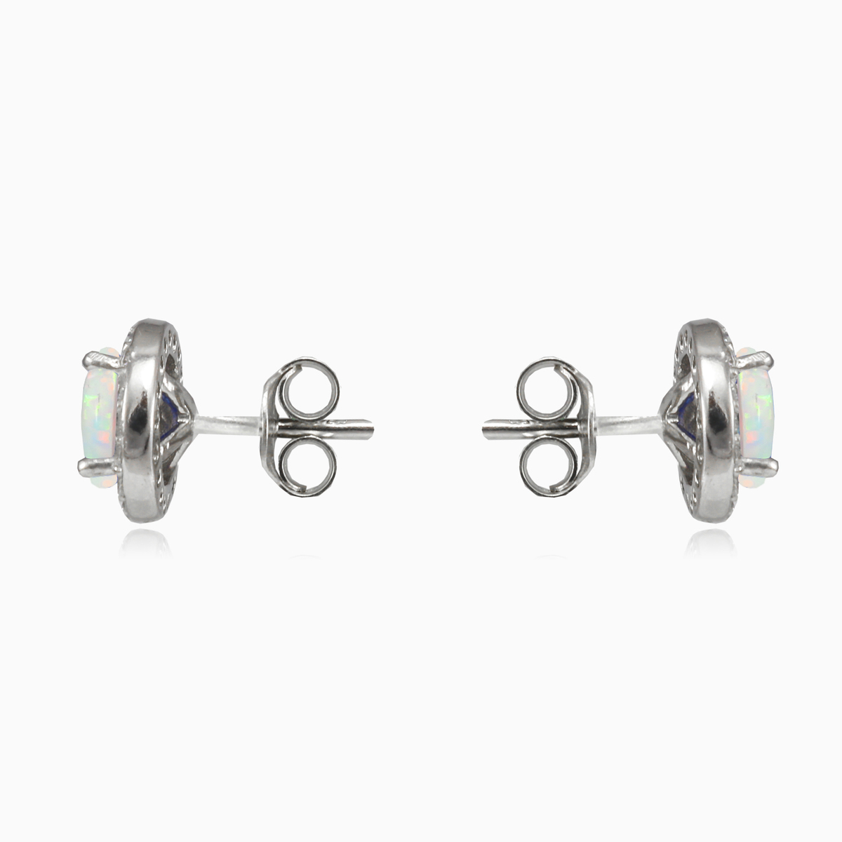Aretes redondos reales de ópalo blanco mujer Pendientes Halo N.2