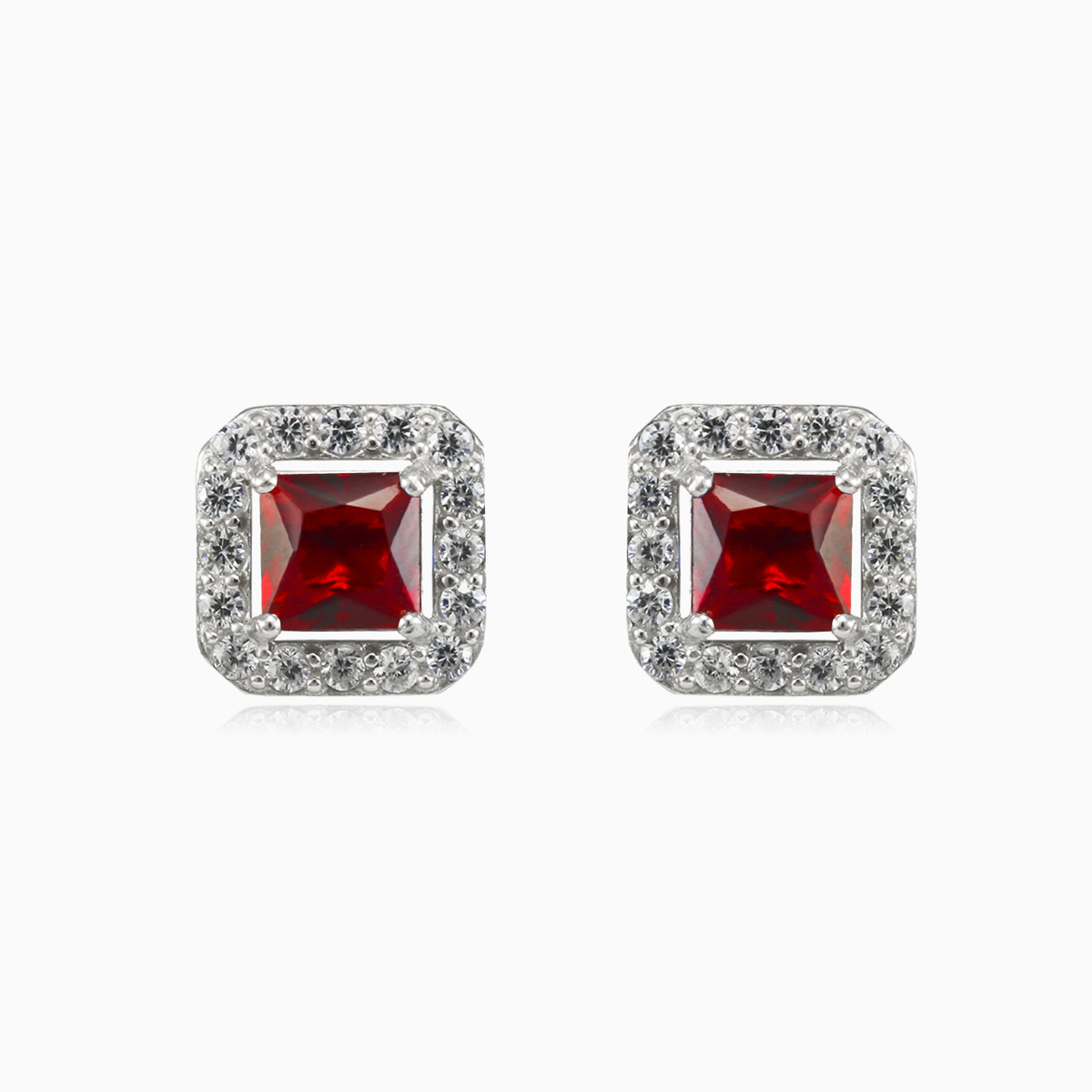 Square red quartz studs woman Earrings Halo N.1