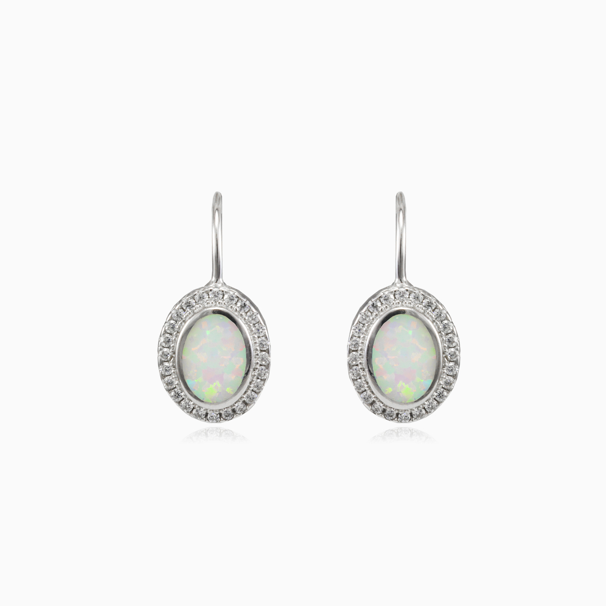 Boucles d'oreilles levier ovales en opale blanche femme Boucles d'oreilles Halo N.1