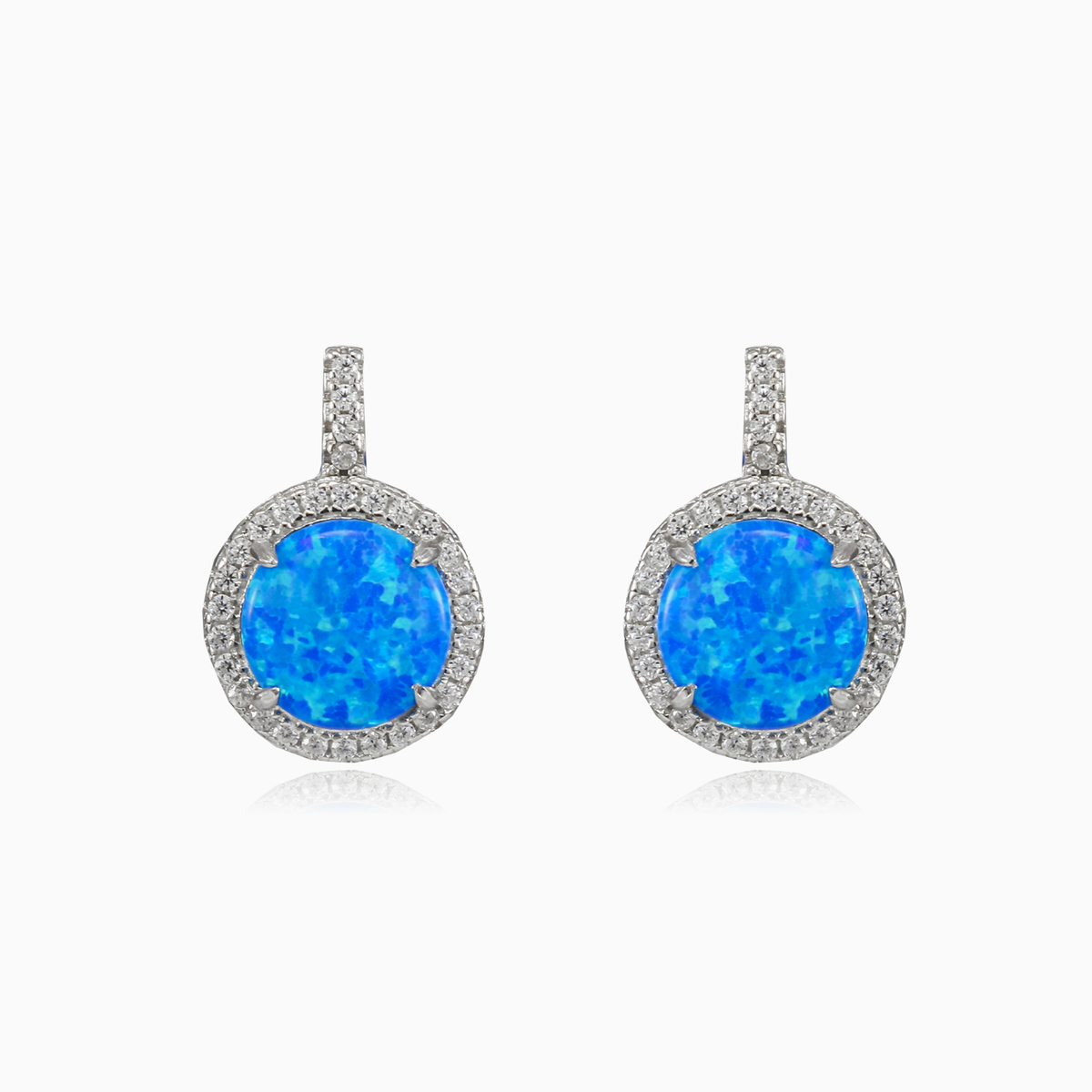 Boucles d'oreilles rondes en opale bleue statique femme Boucles d'oreilles Halo N.1