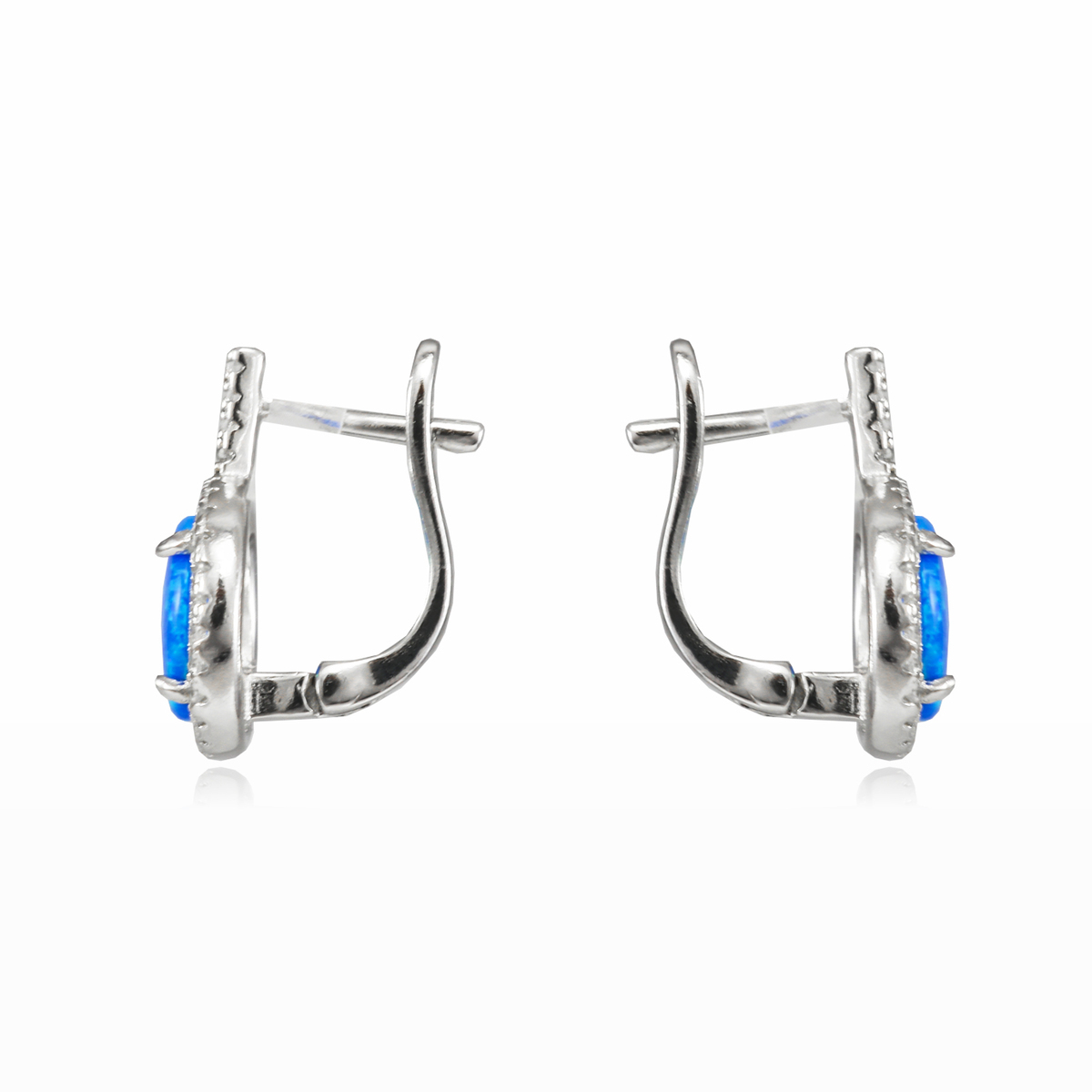 Boucles d'oreilles rondes en opale bleue statique femme Boucles d'oreilles Halo N.2
