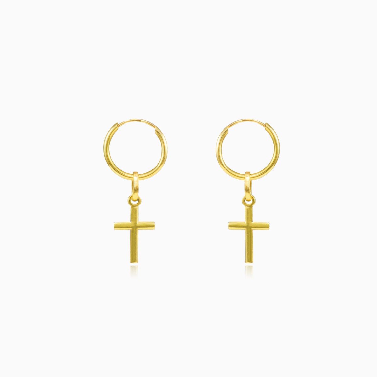 thumbnail image 2 of 9k Yellow Gold Filled Solid Cross Crucifix Hoop Earrings For Men Women – Shine Jewelry 2 of 5