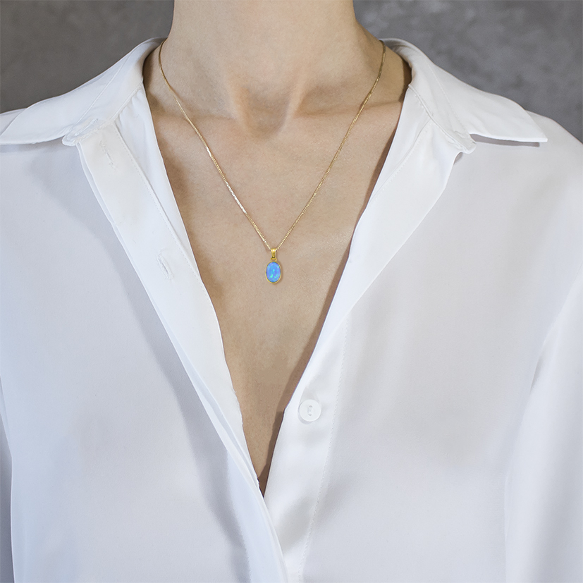 Simple blue opal gold pendant woman Pendants Tinge N.2