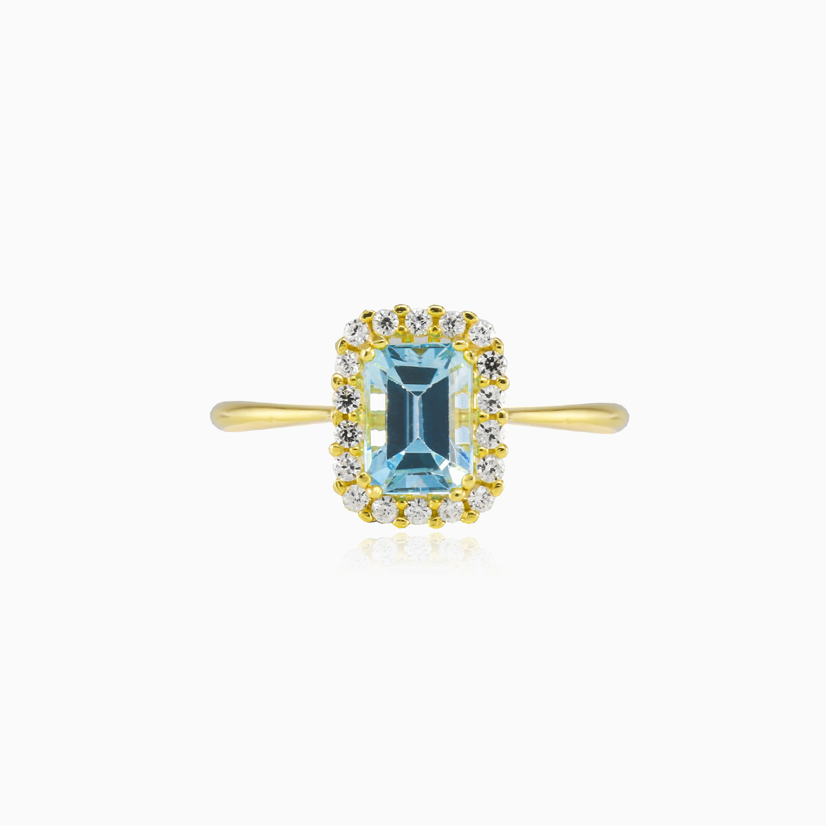Halo emerald-cut blue Topaz gold ring woman Engagement rings Royal N.1