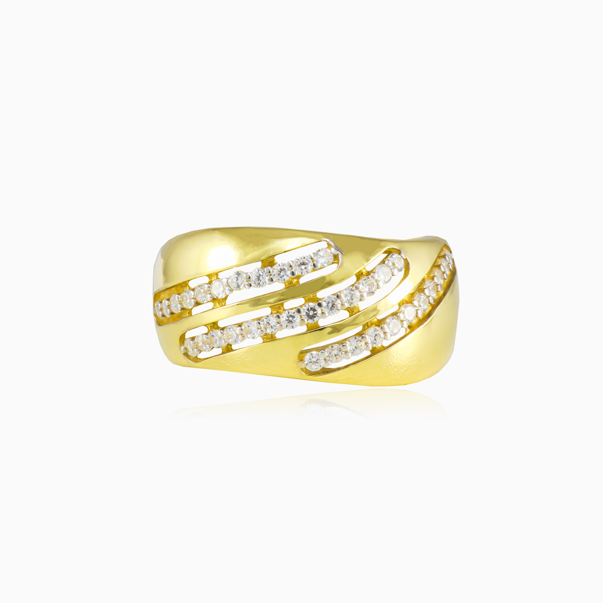 Three crystal waves gold ring femme Bagues Lustrous N.1