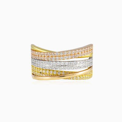 Dreifarbiger goldener Kristallring Frauen Ringe Lustrous