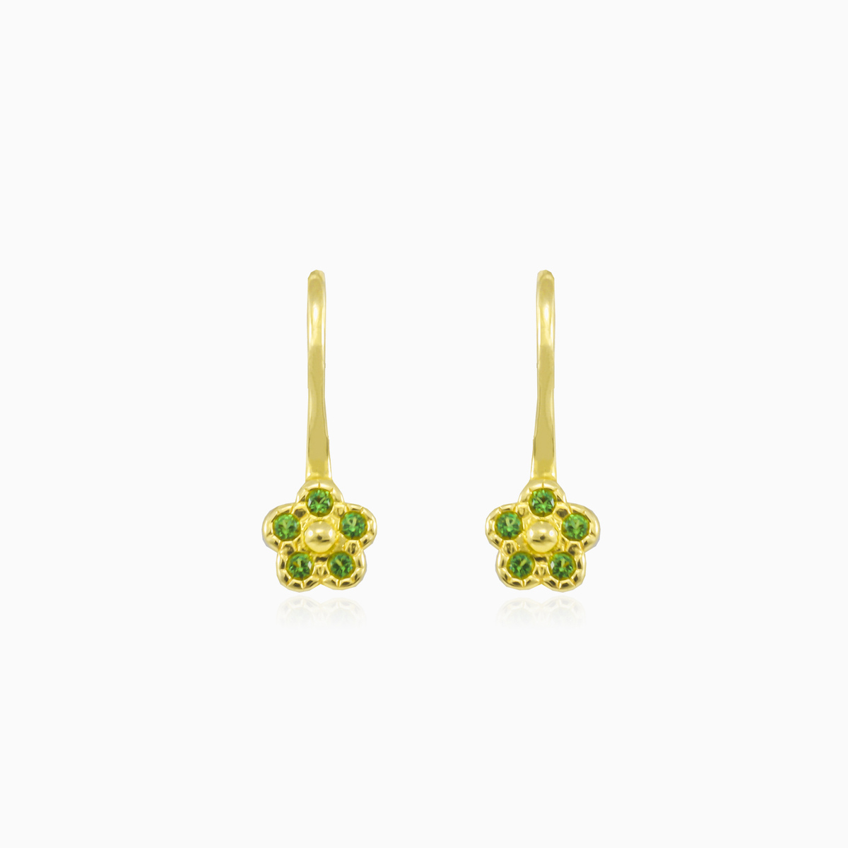 Green flower yellow gold earrings