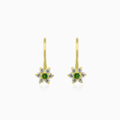 Green flower crystal gold earrings Женские Серьги Flower