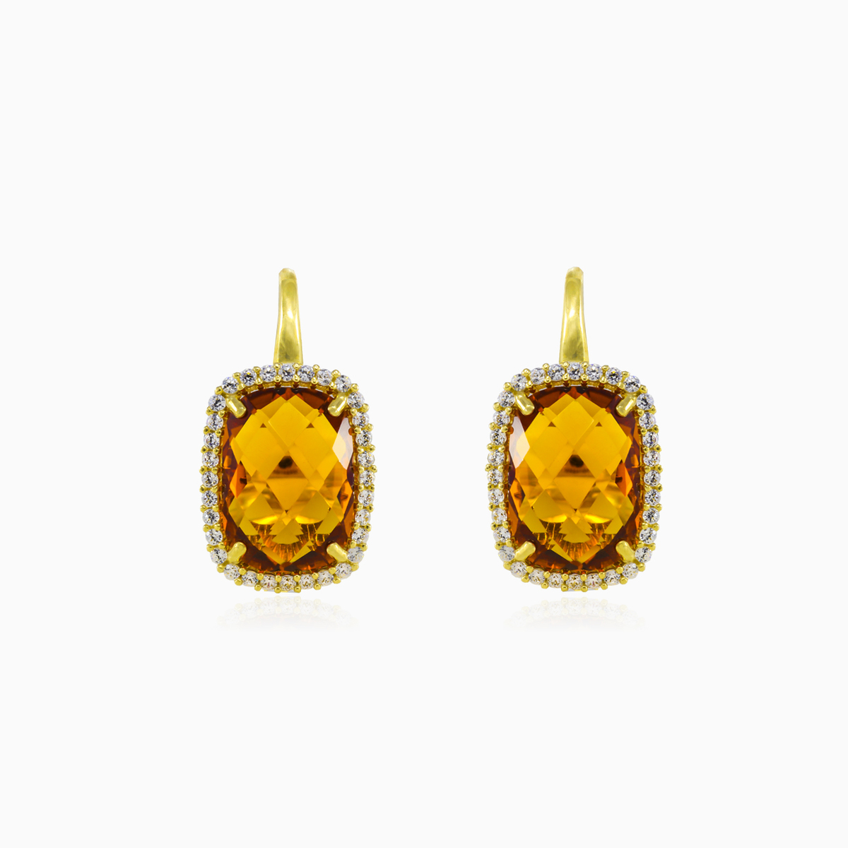 Massive cushion citrine gold earrings Женские Серьги Royal N.1