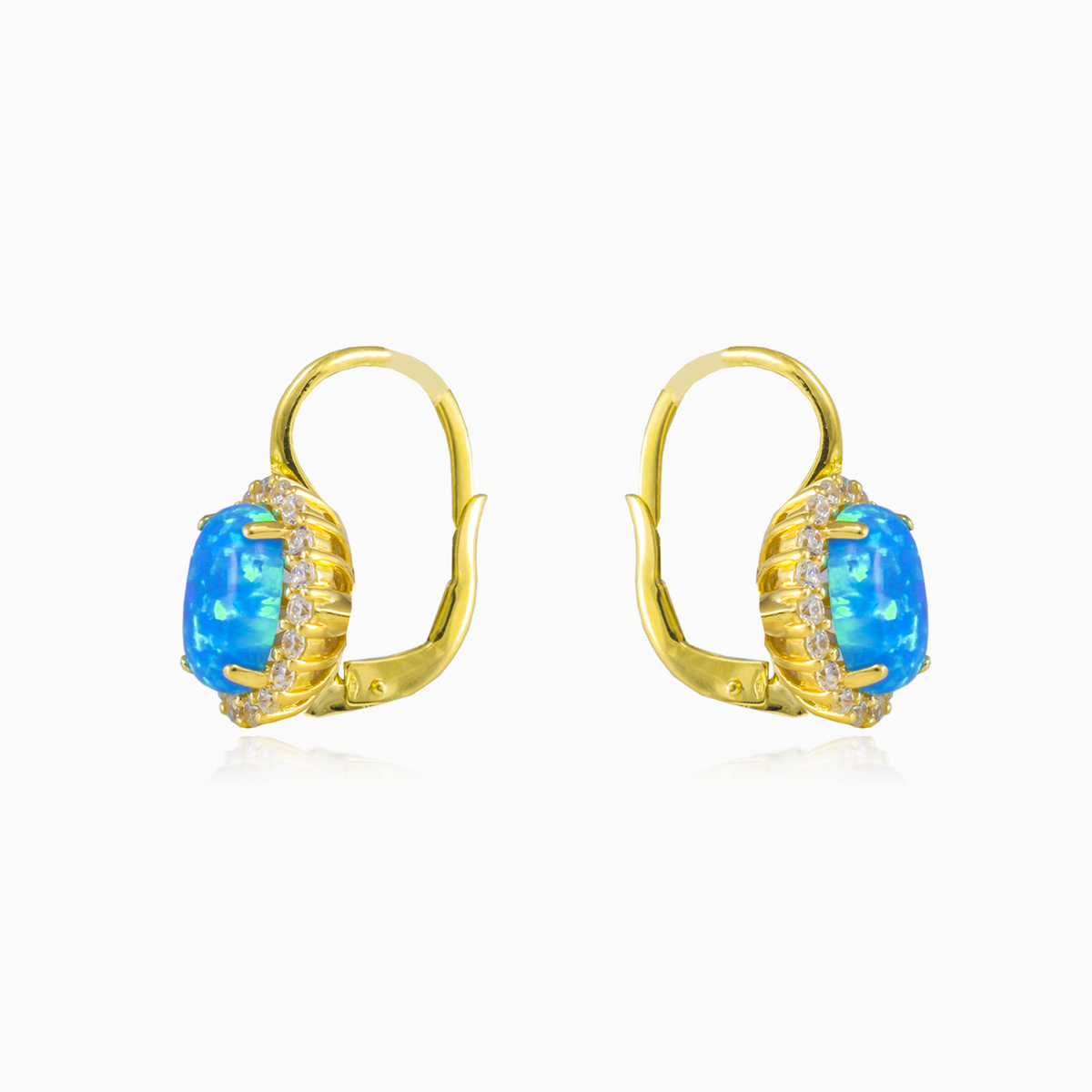 Oval halo blue opal gold earrings woman Earrings Royal N.2