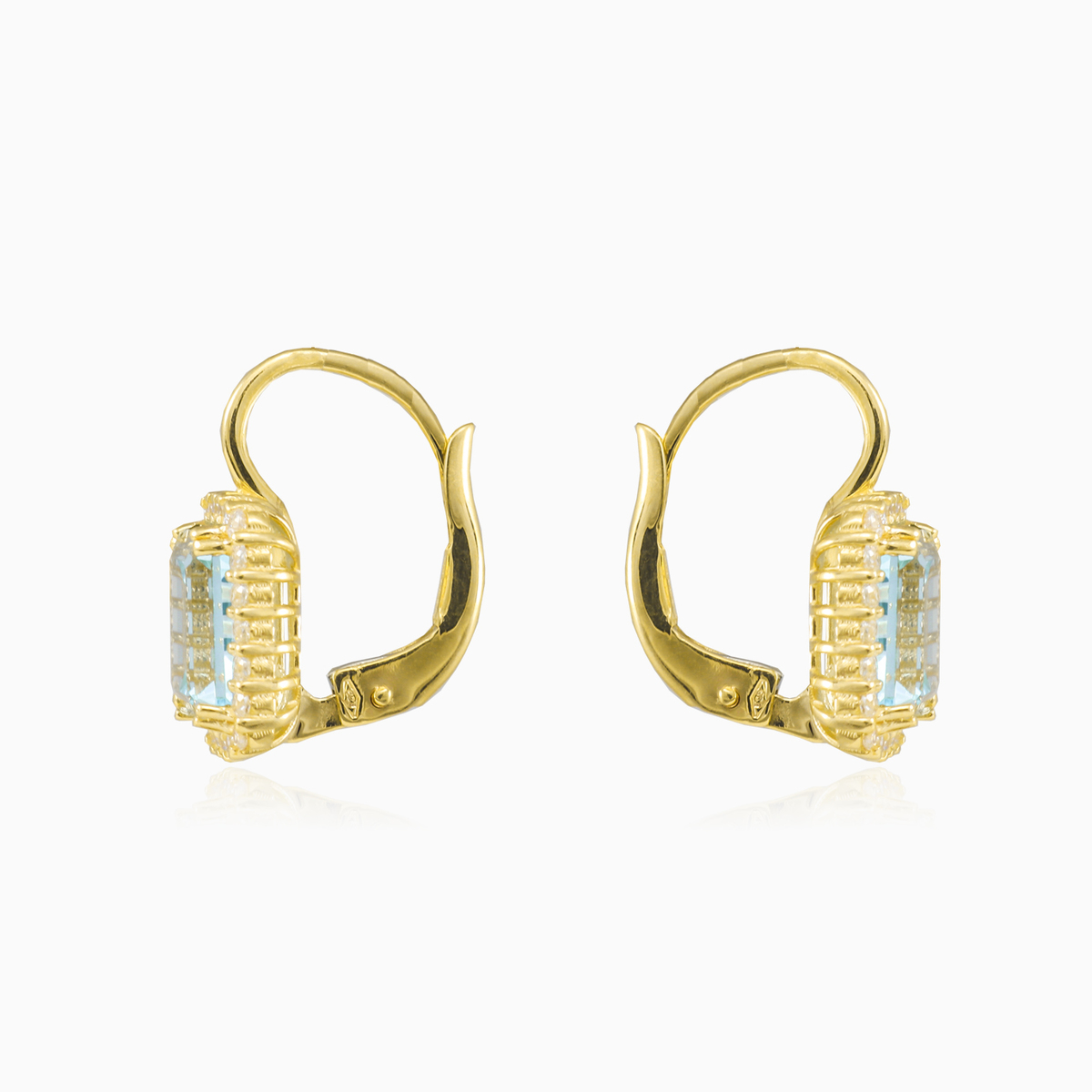 Halo emerald-cut blue topaz gold earrings Женские Серьги Royal N.2