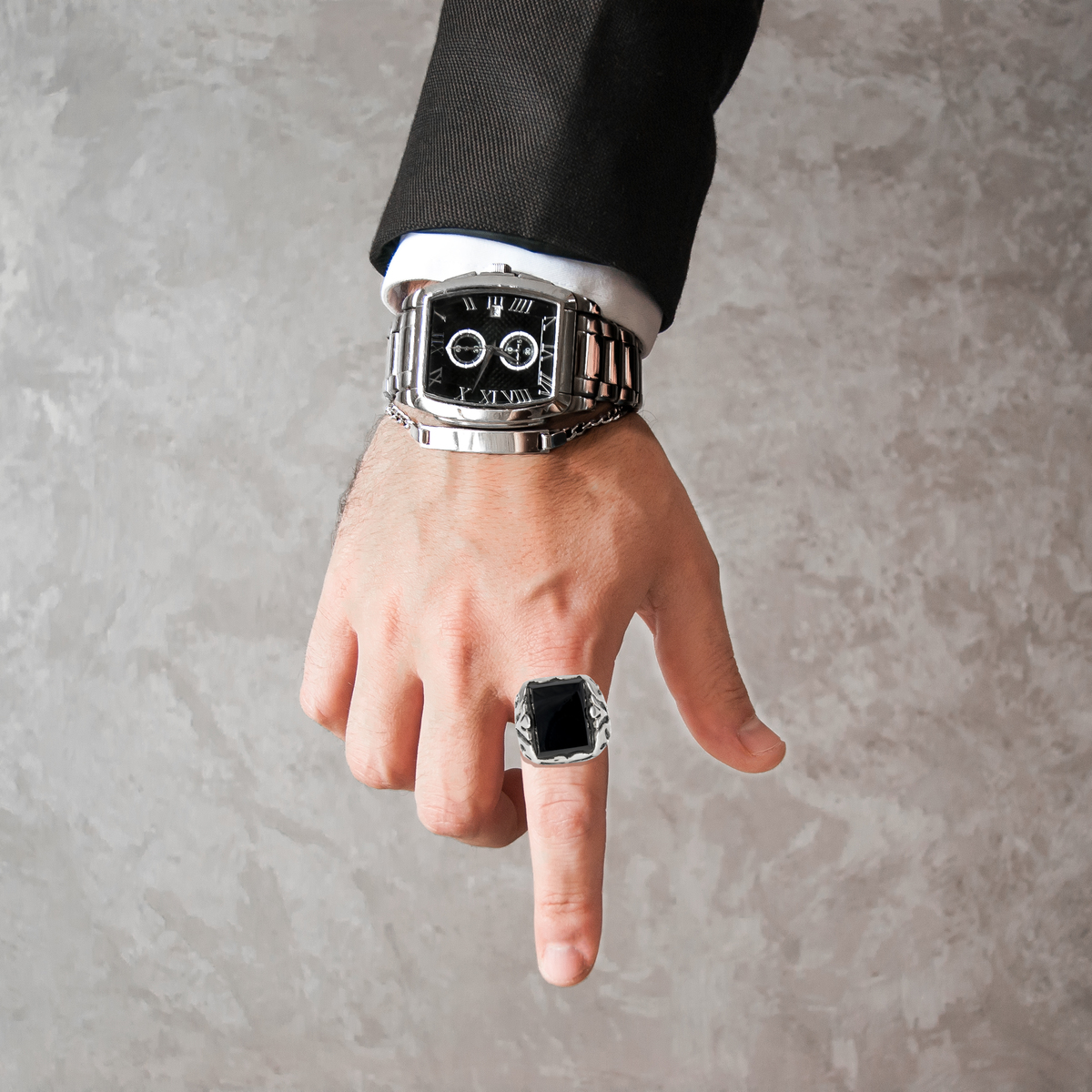 Handgefertigter rechteckiger Onyx Männer Ringe Detallado N.3